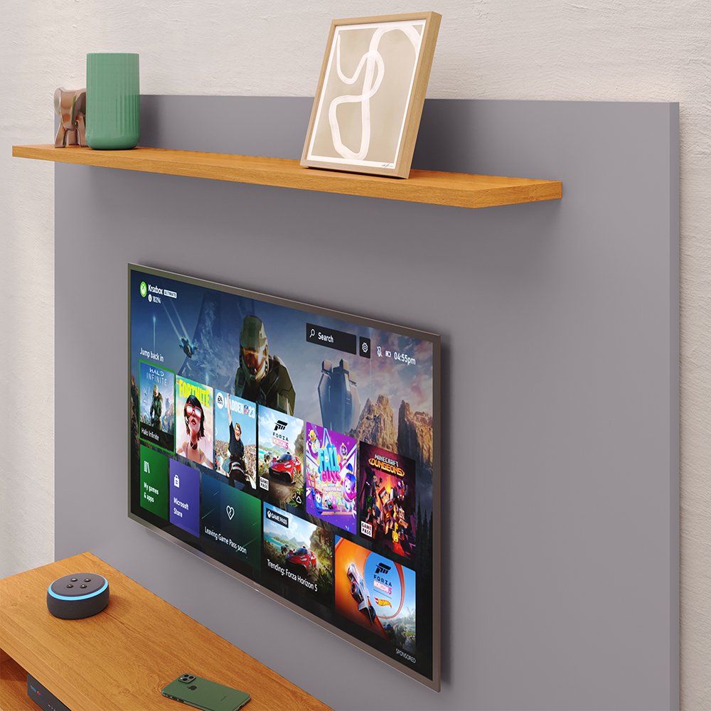 Painel Suspenso Nairóbi Prateleira Superior Nicho Tv até 48 Polegadas Sala Estar Quarto - Cinza/Cinamomo - Lojas RPM