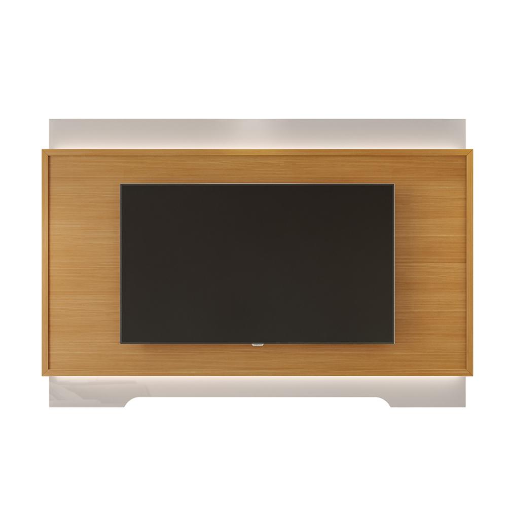 Painel Suspenso Tv 42 47 48 50 55 60 65 70 Polegadas Iluminação LED Sala Estar Quarto Michigan 2,07m - Tauari/ Off White Brilhante - RPM Móveis
