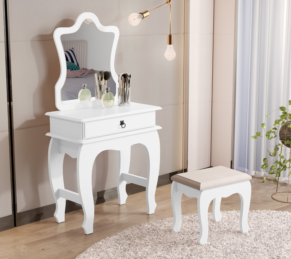 Penteadeira Camarim Gaveta Divisória Organizadora Mesa Maquiagem Banqueta Espelho Quarto Princesa Menina JB 7200 - Branco - RPM