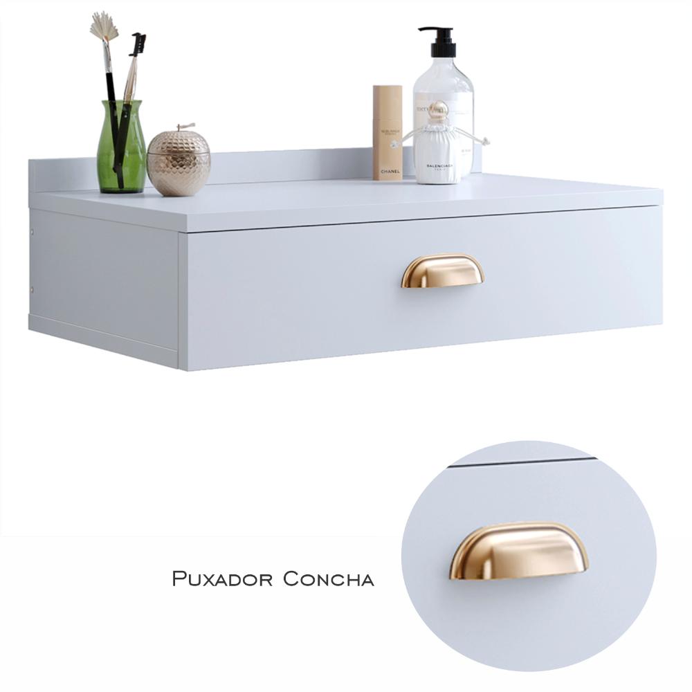 Penteadeira Suspensa Pequena Gloss 1 Gaveta Puxador Concha Para Quarto e Camarim - Branco - Lojas RPM