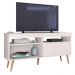 Rack Bancada Estilo Retrô TV Até 55 Polegadas Porta de Correr e Pés Palito Sala Pequena Samba - Off White- RPM Móveis
