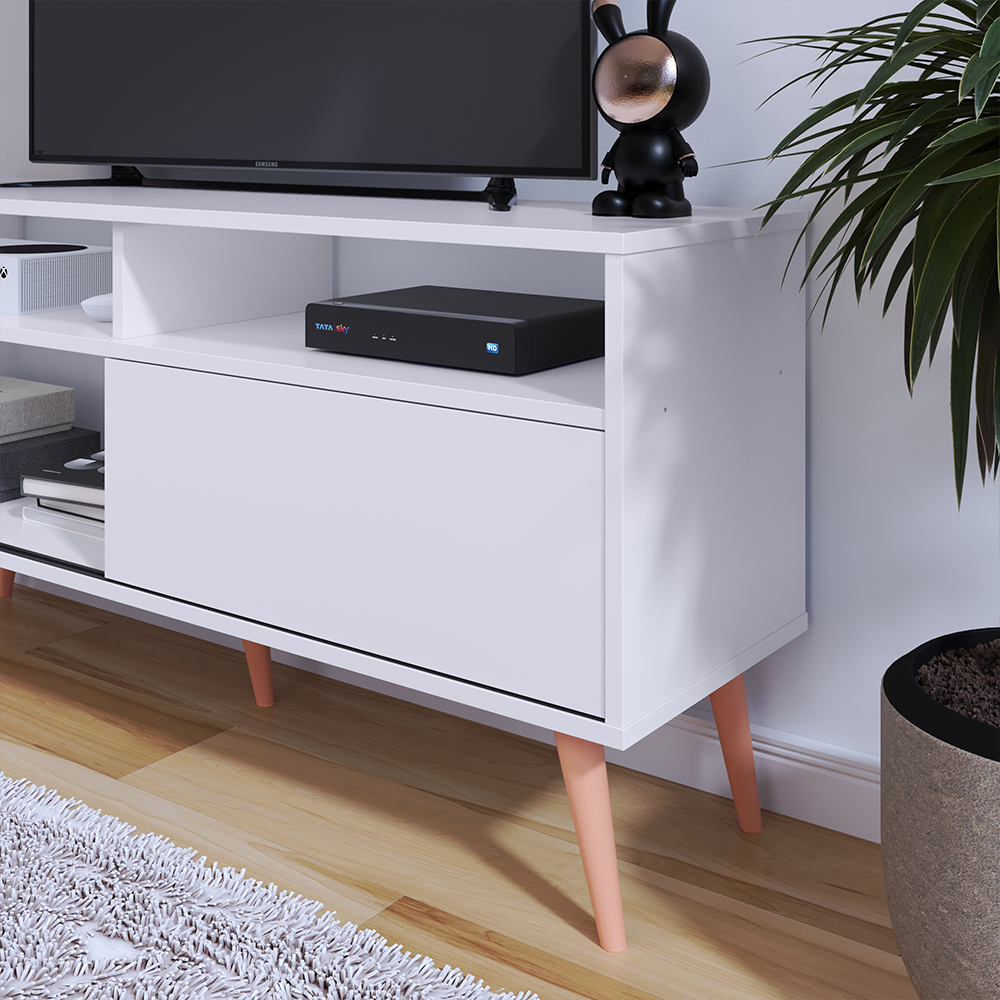 Rack Bancada Home Samba Estante Tv 55 Polegadas Nicho Organizador Porta Correr Sala Quarto Pequeno Retrô - Branco - RPM