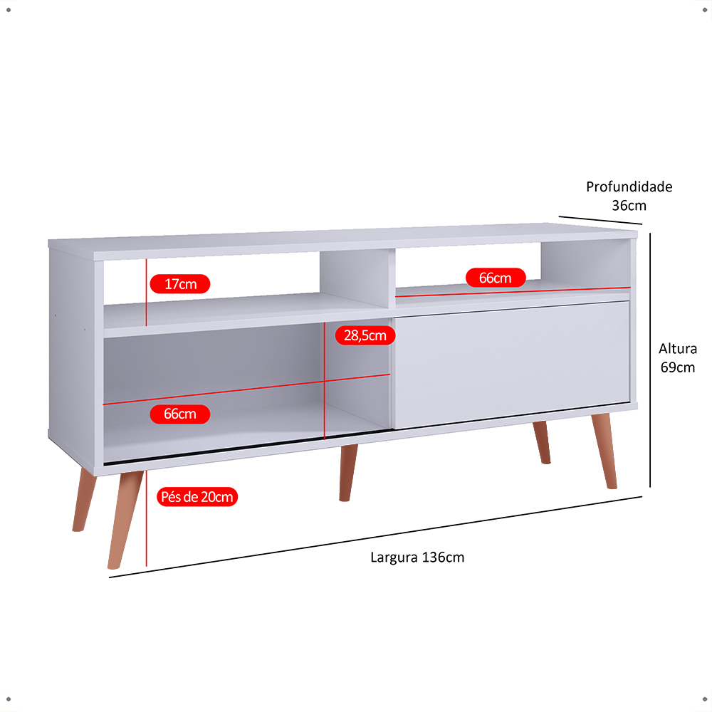 Rack Bancada Home Samba Estante Tv 55 Polegadas Nicho Organizador Porta Correr Sala Quarto Pequeno Retrô - Branco - RPM