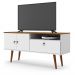 Rack Bancada Topazio TV 55 Polegadas Nicho Porta Basculante Pés Madeira Retrô Aparador Decoração Sala Estar Quarto Pequeno – Branco/Cumarú - RPM