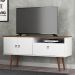 Rack Bancada Topazio TV 55 Polegadas Nicho Porta Basculante Pés Madeira Retrô Aparador Decoração Sala Estar Quarto Pequeno – Branco/Cumarú - RPM