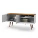 Rack Bancada Topazio TV 55 Polegadas Nicho Porta Basculante Pés Madeira Retrô Aparador Decoração Sala Estar Quarto Pequeno – Branco/Cumarú - RPM
