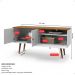 Rack Bancada Topazio TV 55 Polegadas Nicho Porta Basculante Pés Madeira Retrô Aparador Decoração Sala Estar Quarto Pequeno – Branco/Cumarú - RPM