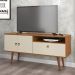 Rack Bancada Topazio TV 55 Polegadas Nicho Porta Basculante Pés Madeira Retrô Aparador Decoração Sala Estar Quarto Pequeno – Cumaru/Off White- RPM