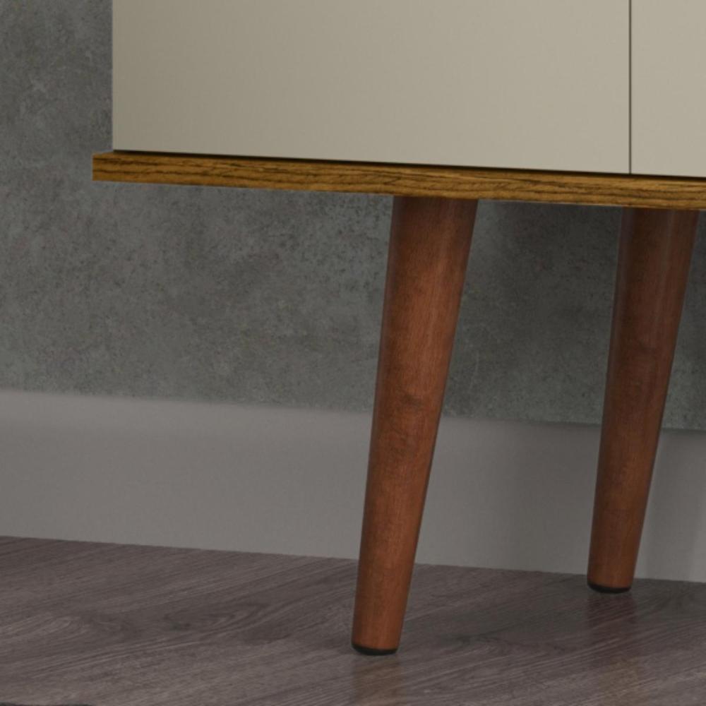 Rack Bancada Topazio TV 55 Polegadas Nicho Porta Basculante Pés Madeira Retrô Aparador Decoração Sala Estar Quarto Pequeno – Cumaru/Off White- RPM