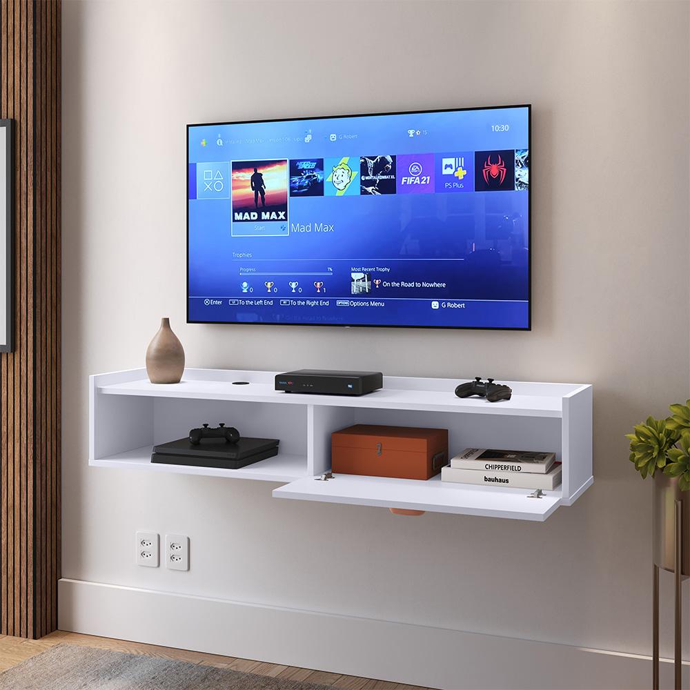 Rack Suspenso Tv 1.20 Home Decor 1 Porta Puxador Concha Nicho Decorativo Organizador Sala Quarto - Branco - RPM Móveis