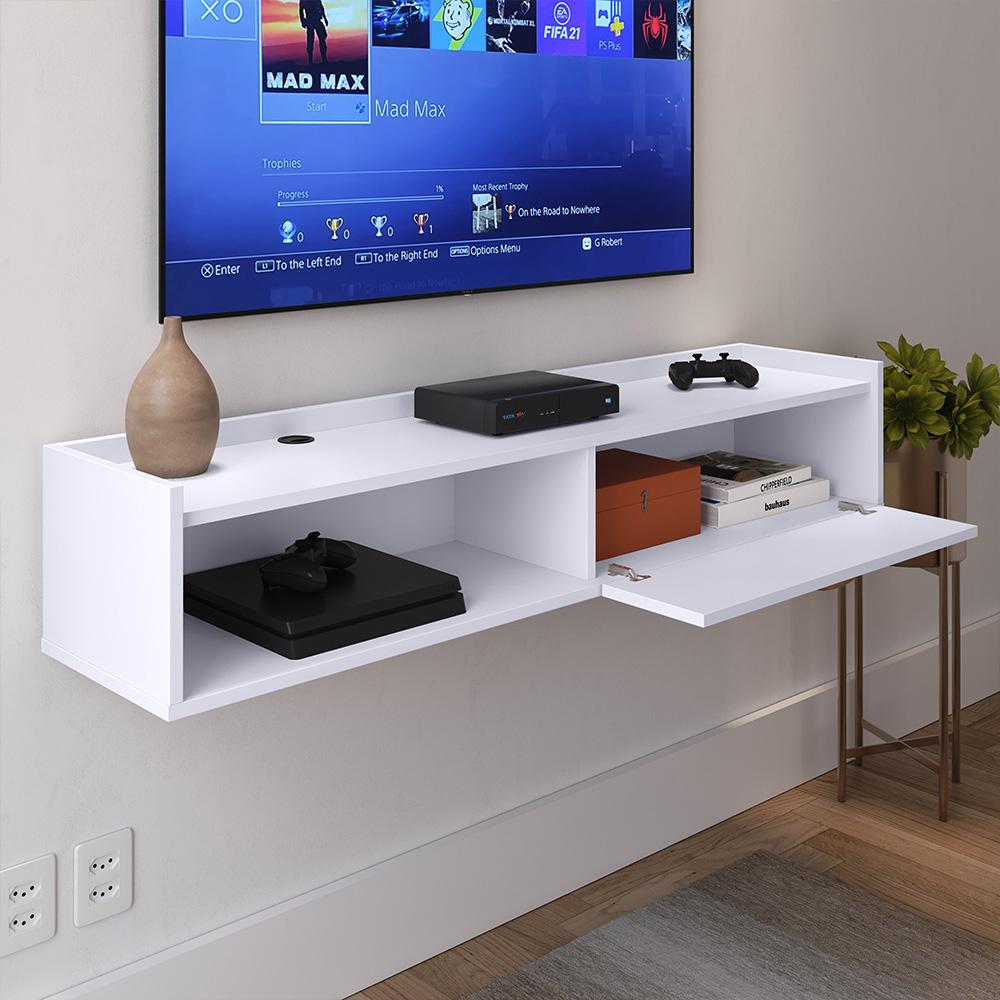Rack Suspenso Tv 1.20 Home Decor 1 Porta Puxador Concha Nicho Decorativo Organizador Sala Quarto - Branco - RPM Móveis
