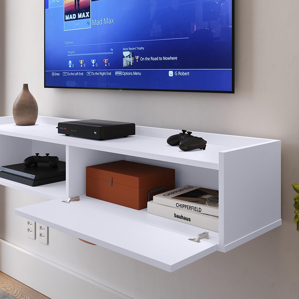 Rack Suspenso Tv 1.20 Home Decor 1 Porta Puxador Concha Nicho Decorativo Organizador Sala Quarto - Branco - RPM Móveis
