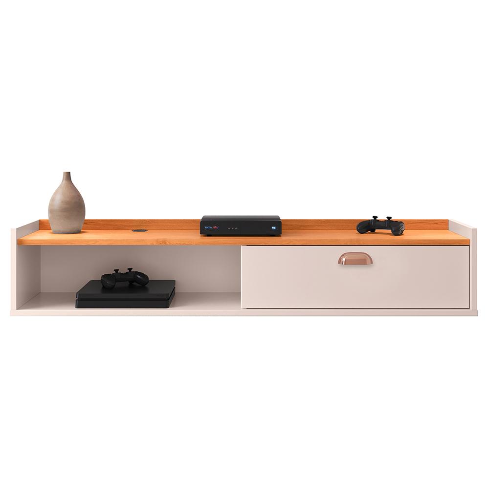 Rack Suspenso Tv 1.20 Home Decor 1 Porta Puxador Concha Nicho Decorativo Organizador Sala Quarto - Off White/Cinamomo - RPM Móveis