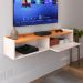 Rack Suspenso Tv 1.20 Home Decor 1 Porta Puxador Concha Nicho Decorativo Organizador Sala Quarto - Off White/Cinamomo - RPM Móveis