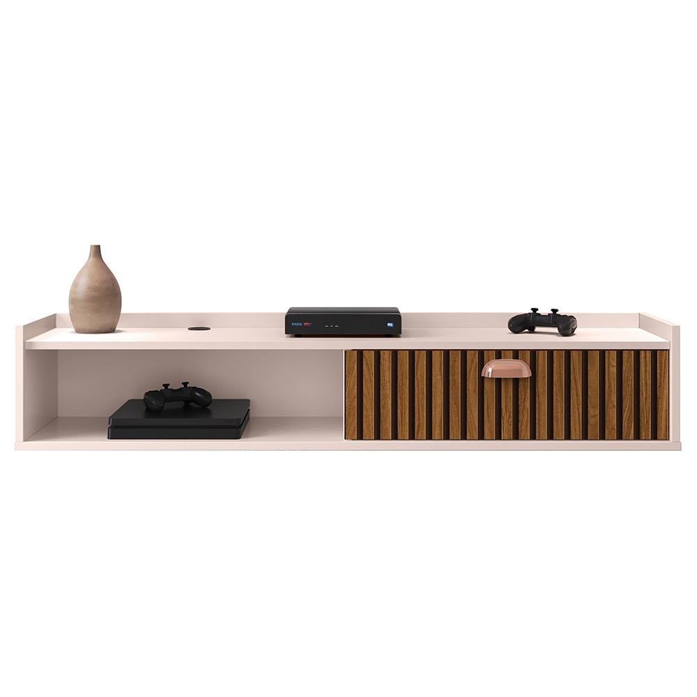 Rack Suspenso Tv 1.20 Home Decor 1 Porta Puxador Concha Nicho Decorativo Organizador Sala Quarto - Off White/Ripado - RPM Móveis