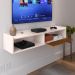 Rack Suspenso Tv 1.20 Home Decor 1 Porta Puxador Concha Nicho Decorativo Organizador Sala Quarto - Off White/Ripado - RPM Móveis