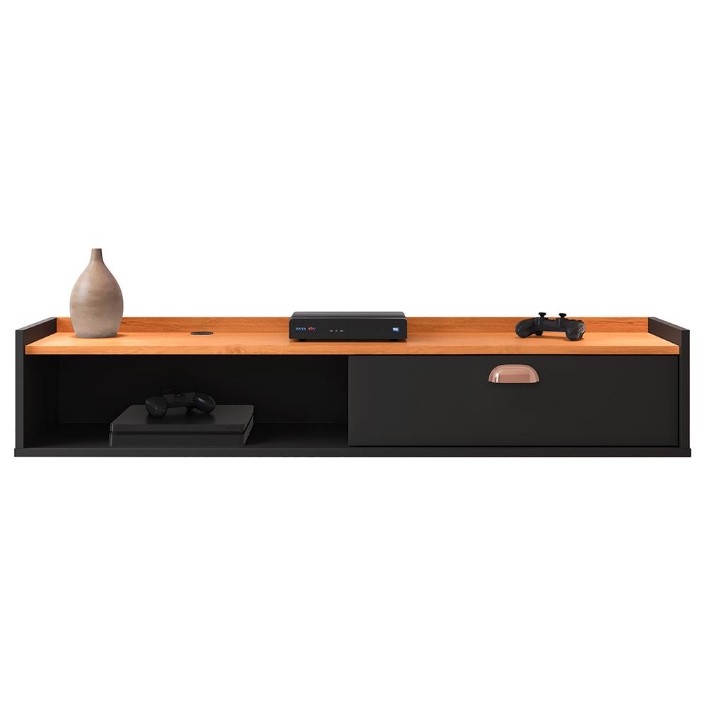 Rack Suspenso Tv 1.20 Home Decor 1 Porta Puxador Concha Nicho Decorativo Organizador Sala Quarto - Preto/Cinamomo - RPM Móveis