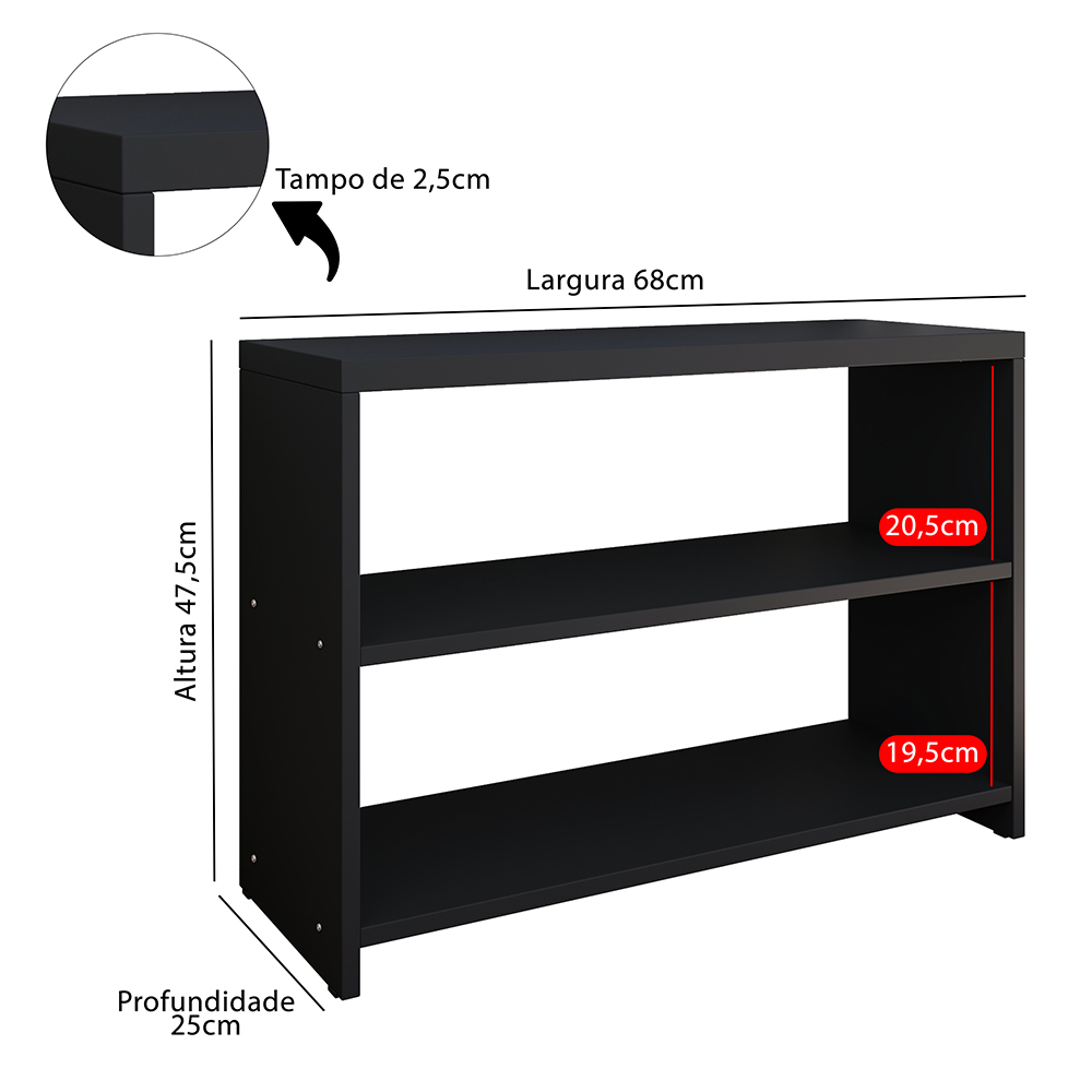 Sapateira Safira Organizadora Calçados Decoração Quarto Hall Entrada Banquinho - Preto - RPM Móveis