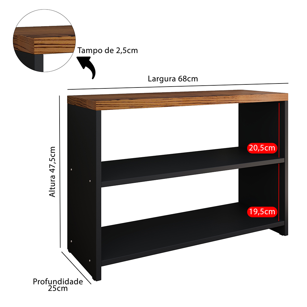 Sapateira Safira Organizadora Calçados Decoração Quarto Hall Entrada Banquinho - Preto/Freijó - RPM Móveis