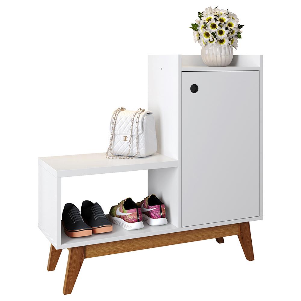 Sapateira Shoes Hall Entrada Assento 1 Porta Prateleiras Organizadora Até 8 Pares Calçados - Branco - RPM Móveis