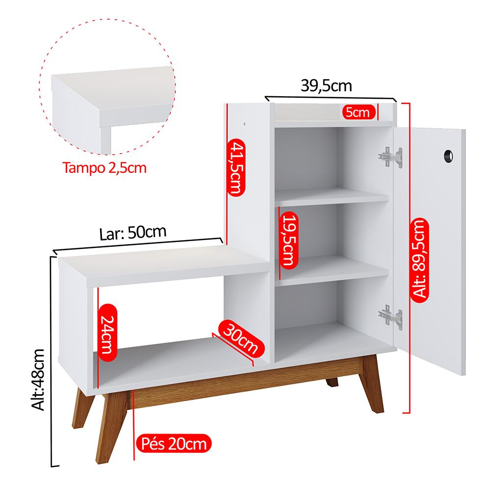Sapateira Shoes Hall Entrada Assento 1 Porta Prateleiras Organizadora Até 8 Pares Calçados - Branco - RPM Móveis