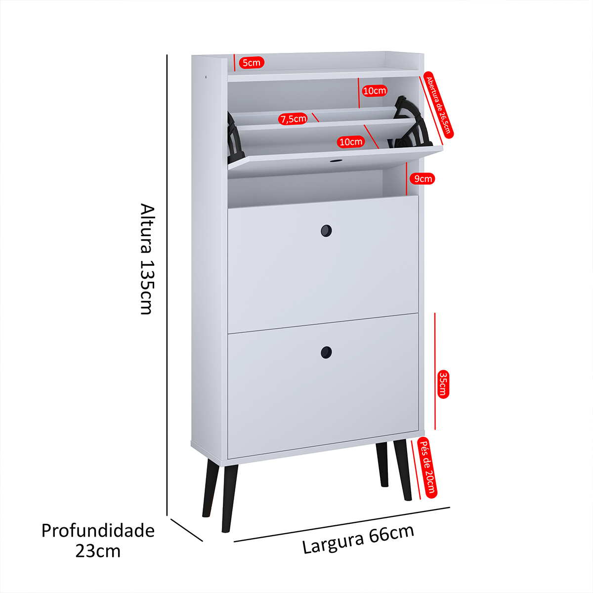 Sapateira Vertical Dark 3 Gavetas Basculantes Organizadora Calçados Retrô - Branco - RPM Móveis
