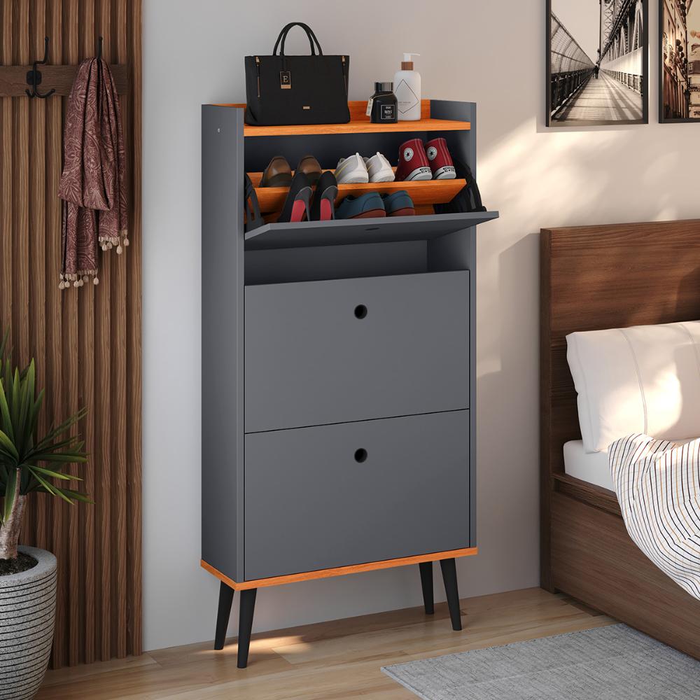 Sapateira Vertical Dark 3 Gavetas Basculantes Organizadora Calçados Retrô - Cinza/Cinamomo - RPM Móveis