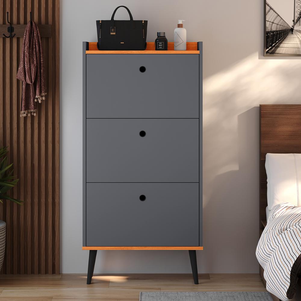 Sapateira Vertical Dark 3 Gavetas Basculantes Organizadora Calçados Retrô - Cinza/Cinamomo - RPM Móveis