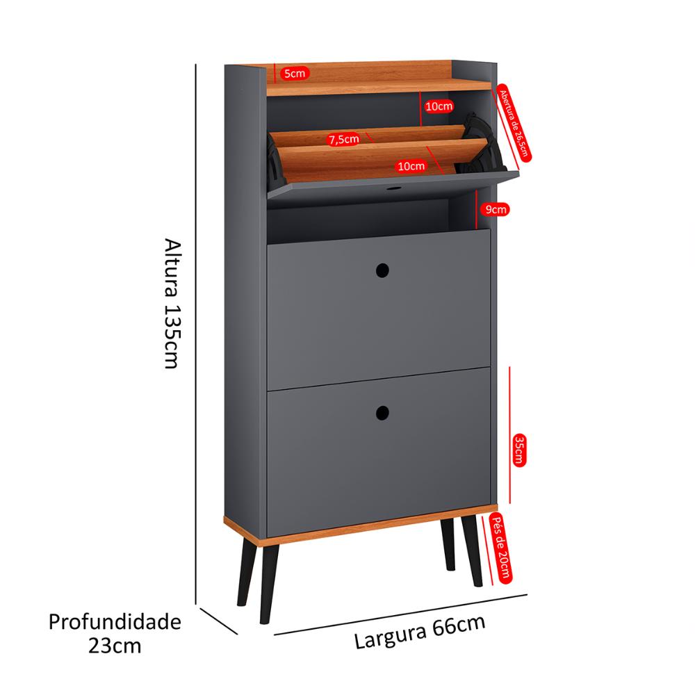 Sapateira Vertical Dark 3 Gavetas Basculantes Organizadora Calçados Retrô - Cinza/Cinamomo - RPM Móveis