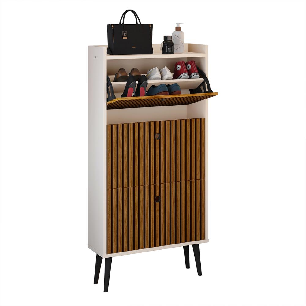 Sapateira Vertical Dark 3 Gavetas Basculantes Organizadora Calçados Retrô - Off White/Ripado - RPM Móveis