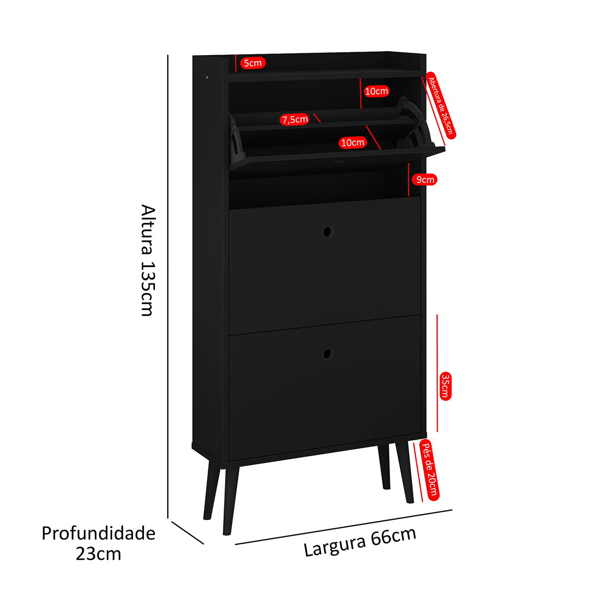 Sapateira Vertical Dark 3 Gavetas Basculantes Organizadora Calçados Retrô - Preto - RPM Móveis