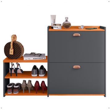 Sapateira Vertical Milano 2 Gavetas Basculantes Prateleira Porta Calçados Banquinho Hall Entrada Canto Quarto Retrô -  Cinza/Cinamomo - RPM é boa?