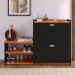 Sapateira Vertical Milano 2 Gavetas Basculantes Prateleira Porta Calçados Banquinho Hall Entrada Canto Quarto Retrô - Preto/Cinamomo - RPM