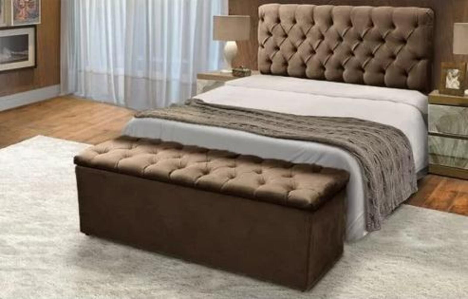 Kit Cabeceira + Baú Mirage Casal 140cm Suede Marrom