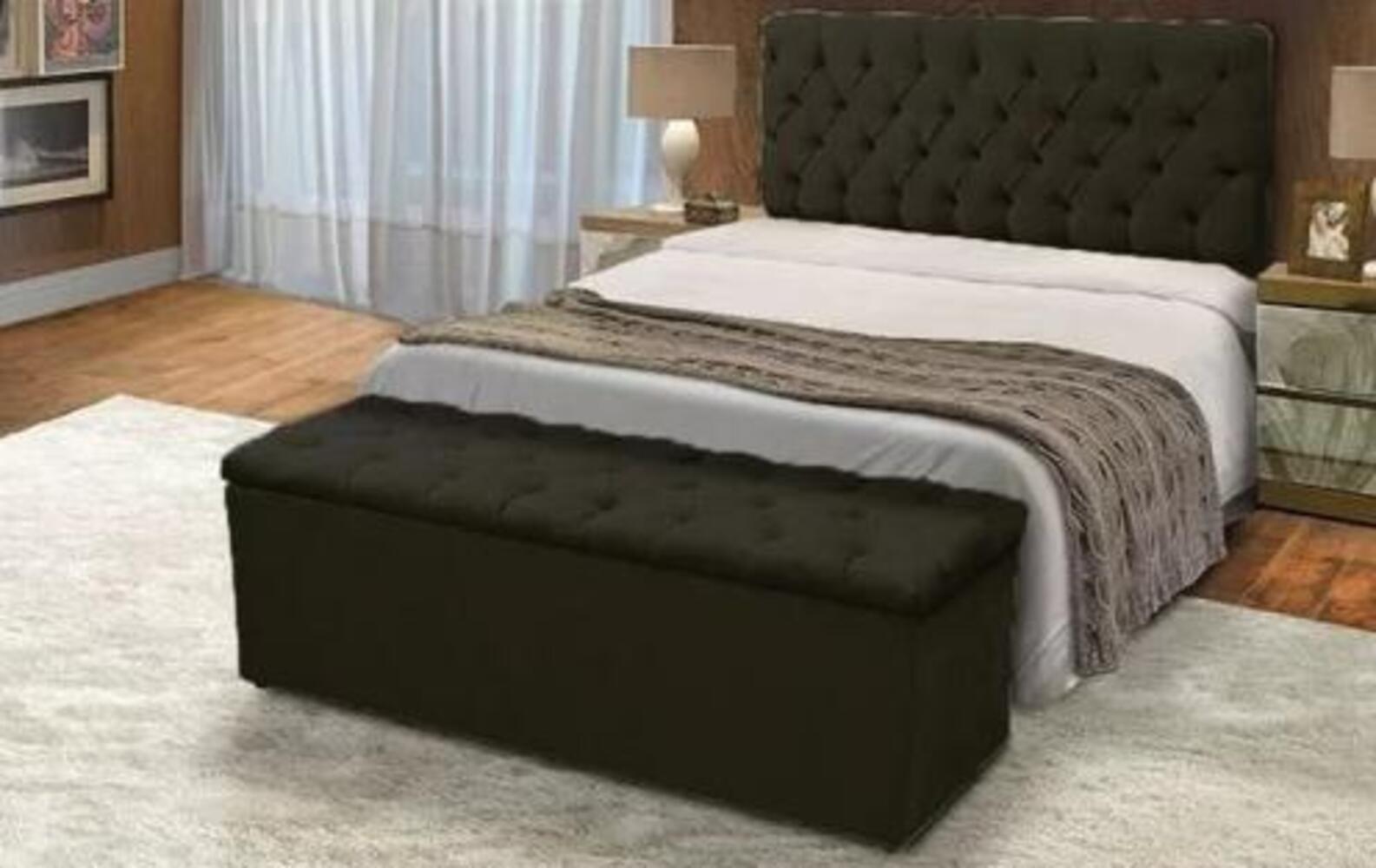 Kit Cabeceira + Baú Mirage Casal 140cm Suede Preto