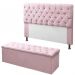 Kit Cabeceira + Baú Mirage Casal 140cm Suede Rosê