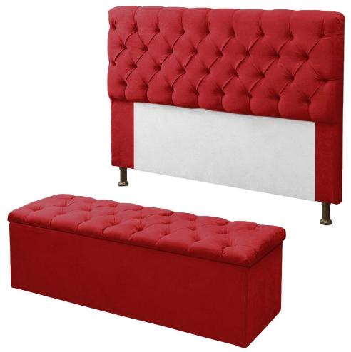 Kit Cabeceira + Baú Mirage Casal 140cm Suede Vermelho