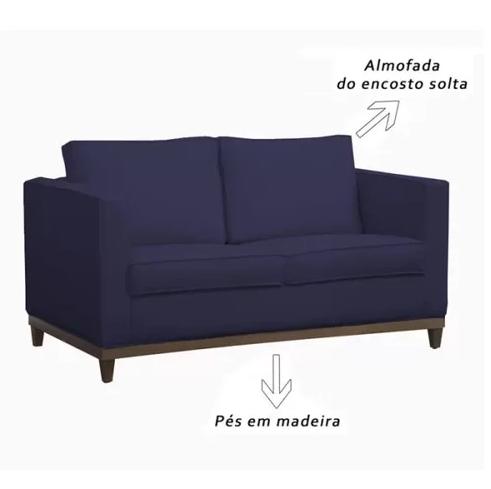 Sofá 2 Lugares Aspen Suede Azul Marinho