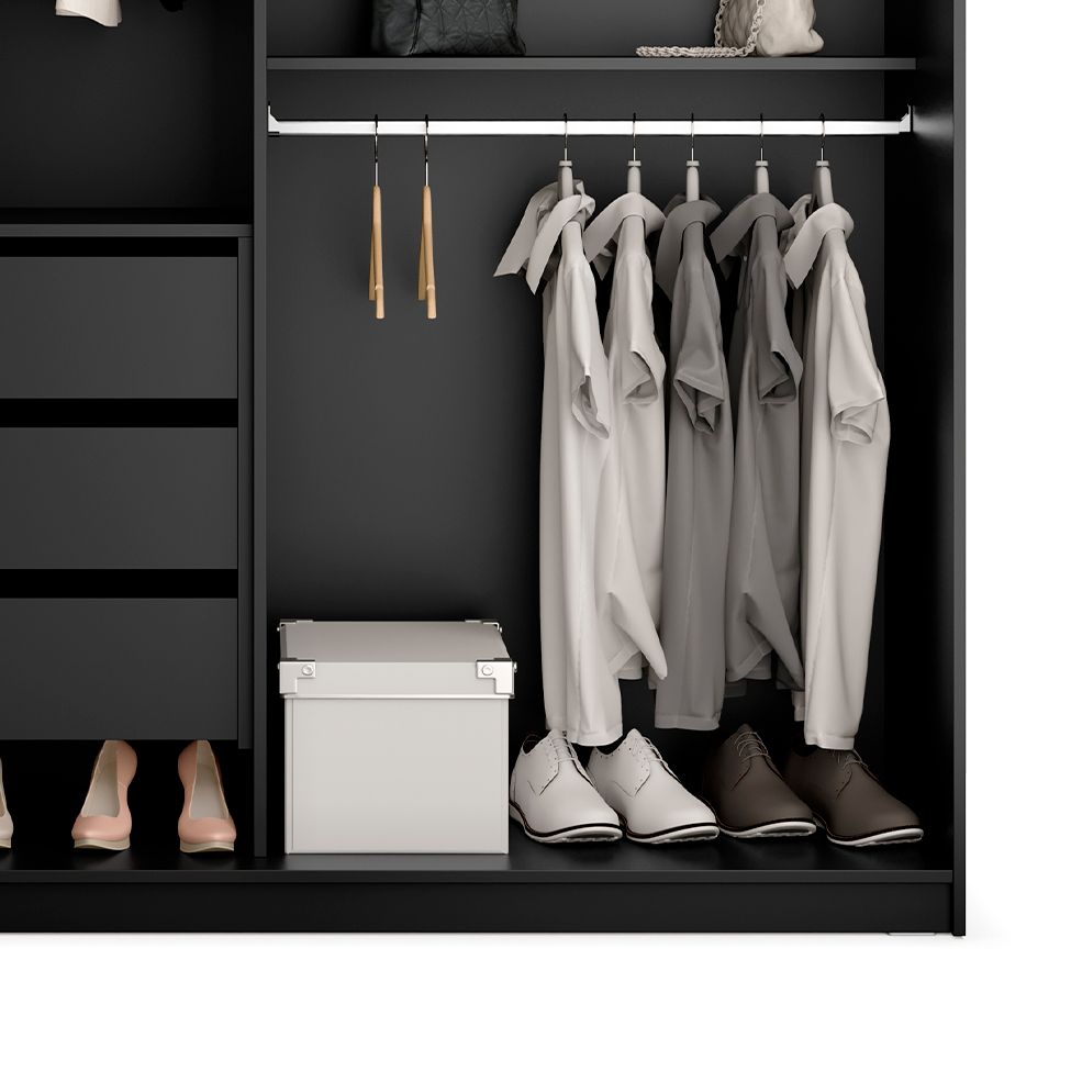 Guarda-Roupa Casal Belluno 2 Portas 3 Gavetas Preto
