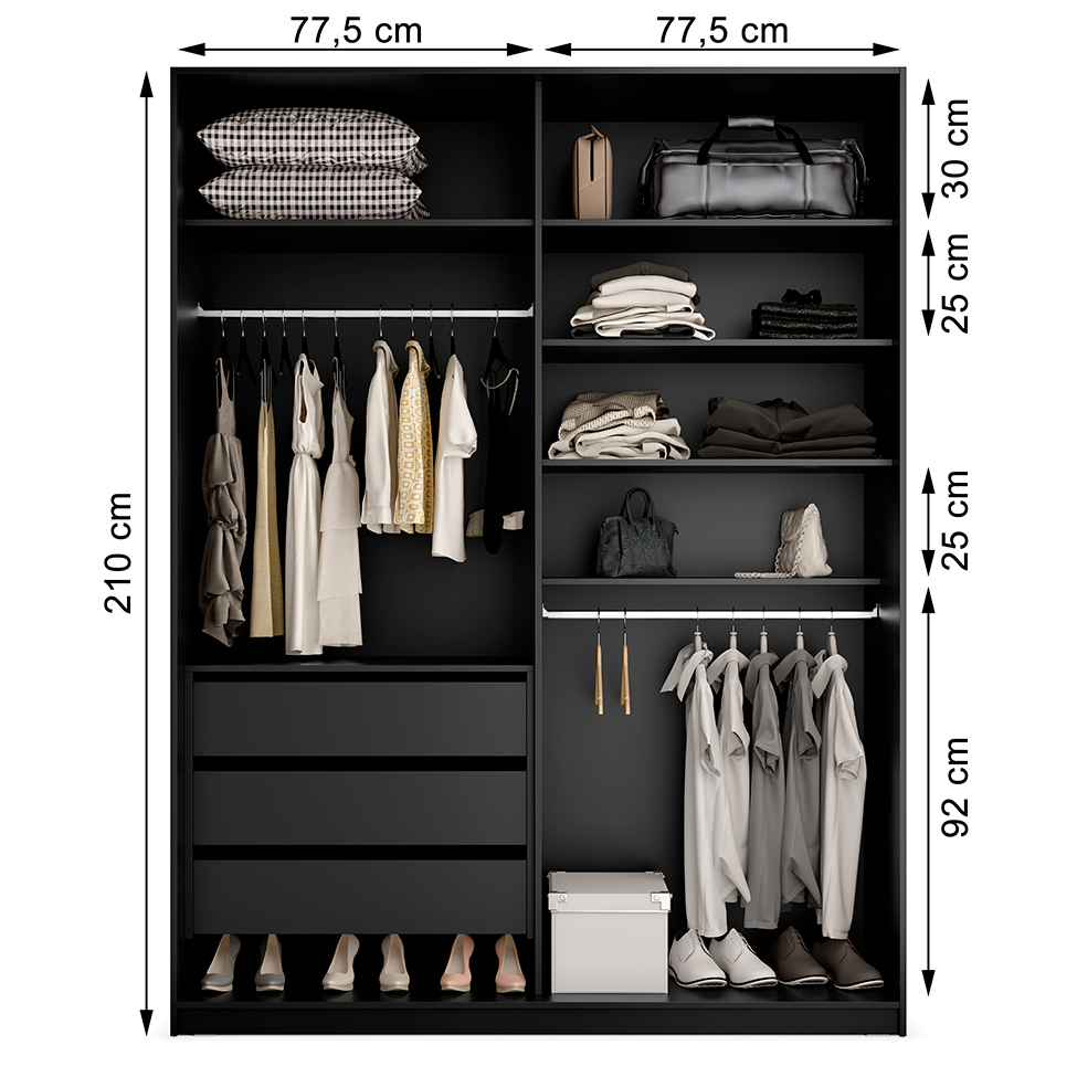 Guarda-Roupa Casal Belluno 2 Portas 3 Gavetas Preto