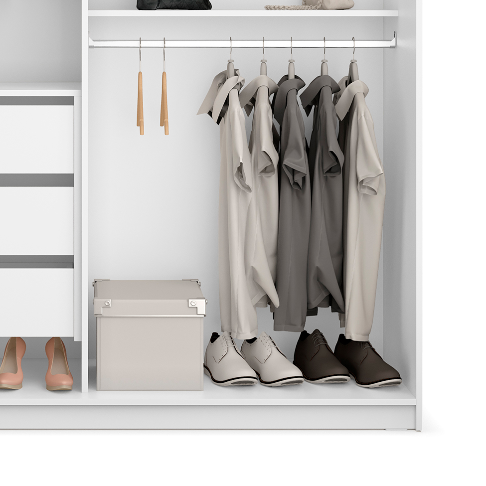 Guarda-Roupa Casal com 1 Espelho Belluno 2 PT 3 GV Branco