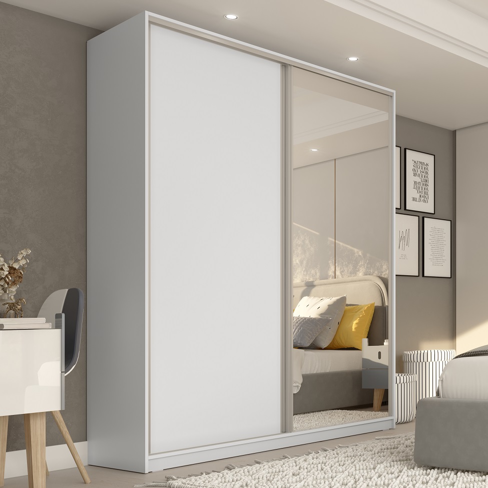 Guarda-Roupa Casal com 1 Espelho Belluno 2 PT 3 GV Branco