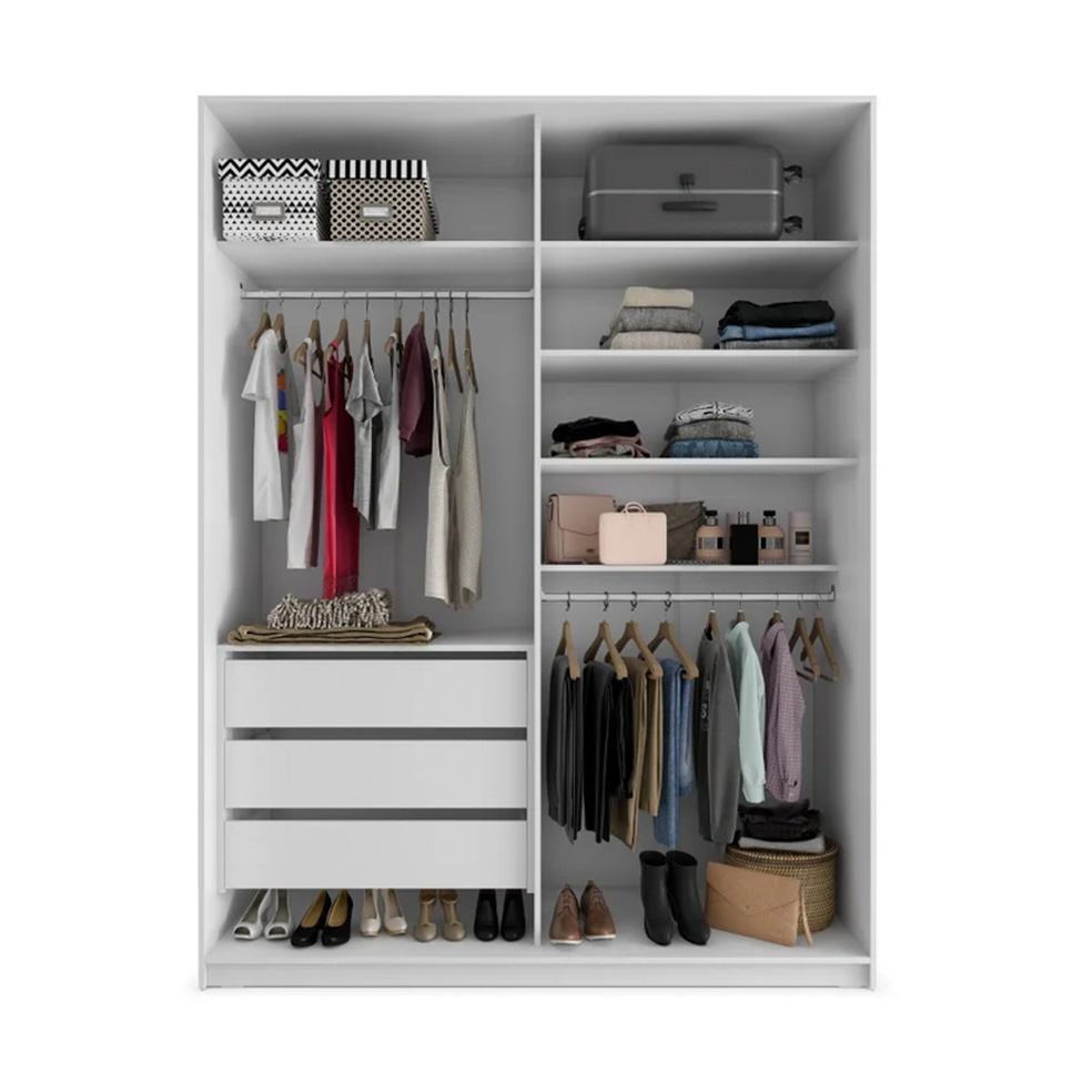 Guarda-Roupa Casal com 1 Espelho Belluno 2 PT 3 GV Branco