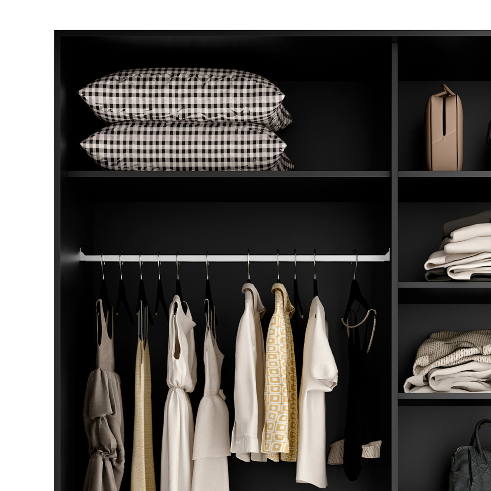 Guarda-Roupa Casal com 1 Espelho Belluno 2 Portas 3 Gavetas Preto