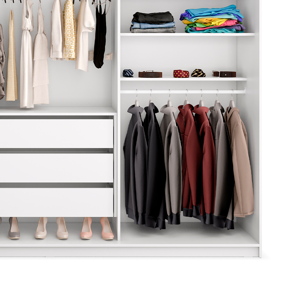 Guarda-Roupa Casal com 1 Espelho Belluno 3 Portas 3 Gavetas Branco