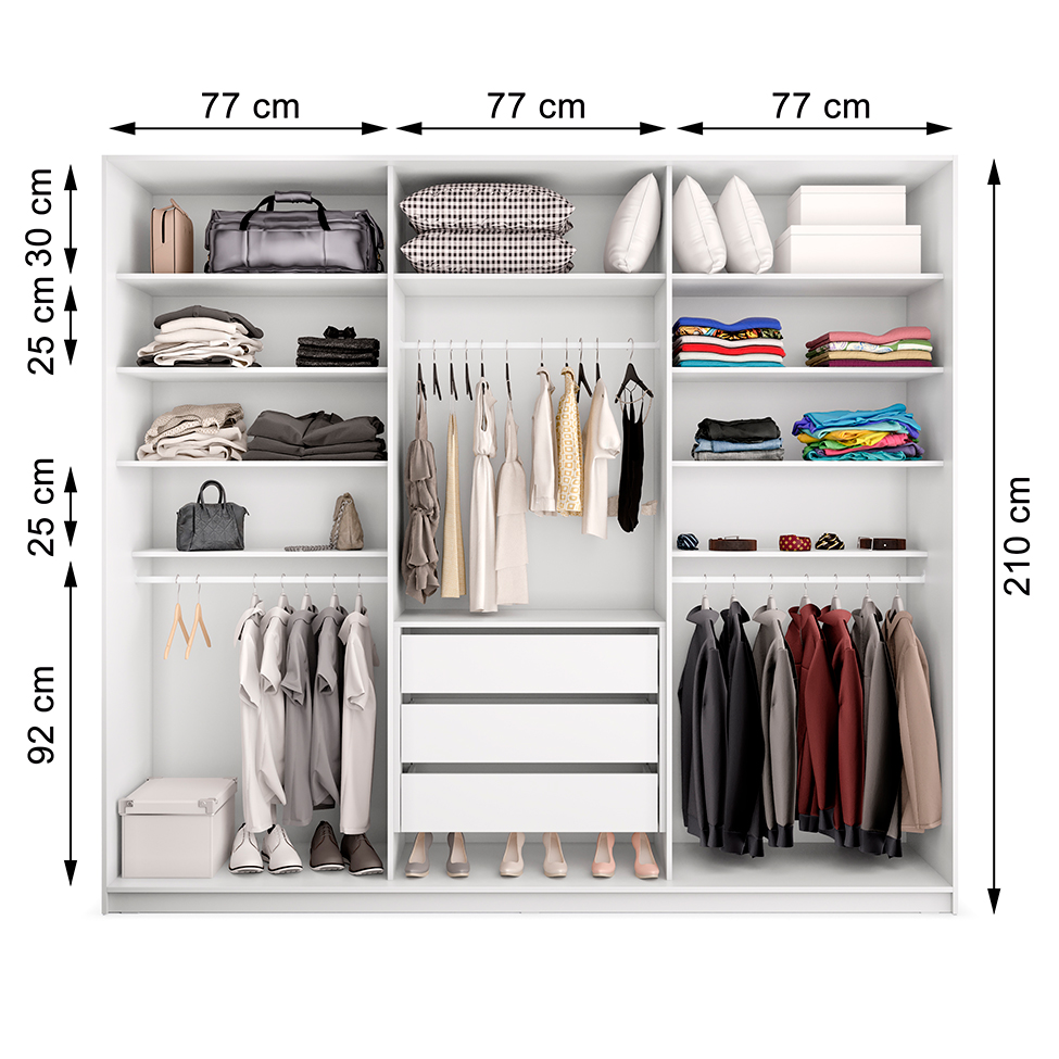 Guarda-Roupa Casal com 1 Espelho Belluno 3 Portas 3 Gavetas Branco