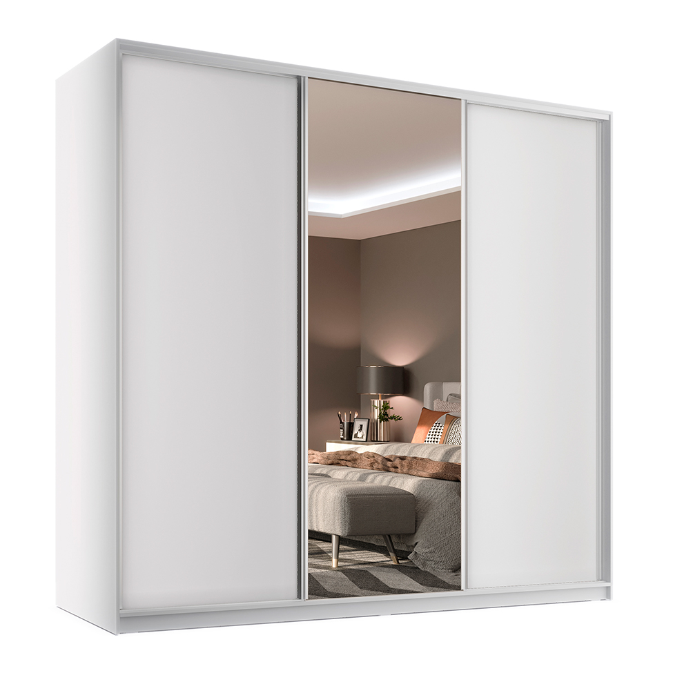 Guarda-Roupa Casal com 1 Espelho Belluno 3 Portas 3 Gavetas Branco