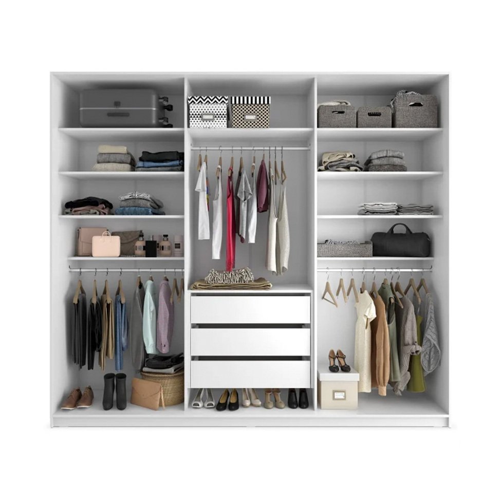 Guarda-Roupa Casal com 1 Espelho Belluno 3 Portas 3 Gavetas Branco