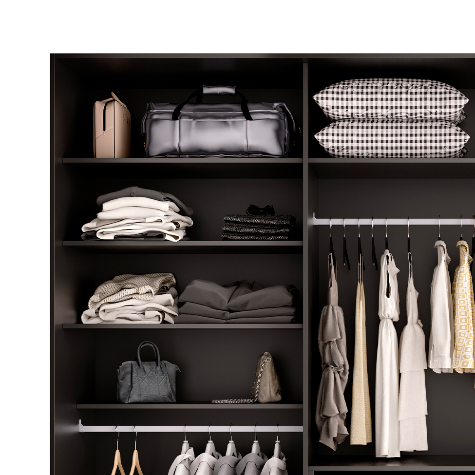 Guarda-Roupa Casal com 1 Espelho Belluno 3 Portas 3 Gavetas Preto