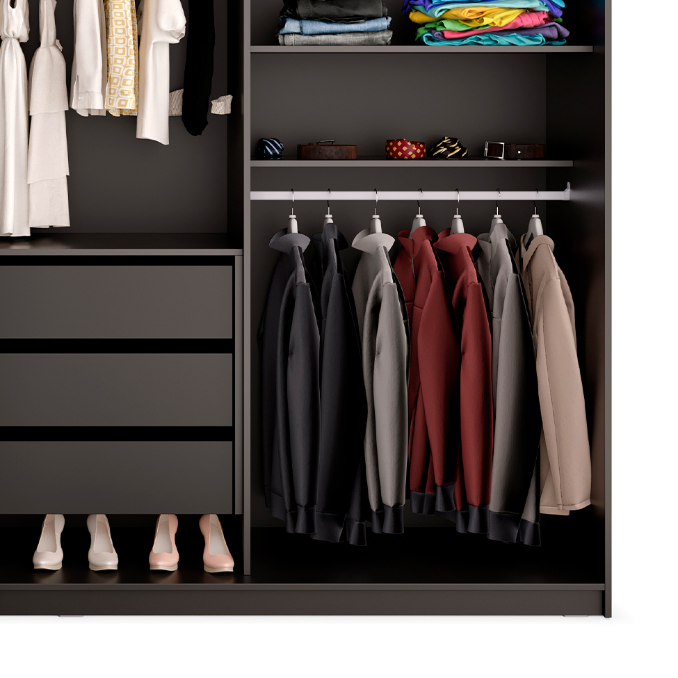 Guarda-Roupa Casal com 1 Espelho Belluno 3 Portas 3 Gavetas Preto